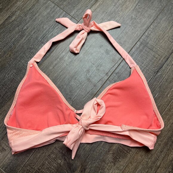 Peach Ribbed Padded Bikini Halter Top (unknown size) - Picture 2 of 2